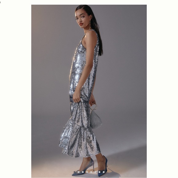 New Maeve One Shoulder Silver Sequin Dress - Picture 2 of 8